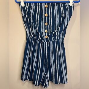 Derek Heart Navy and White Striped Kids Romper